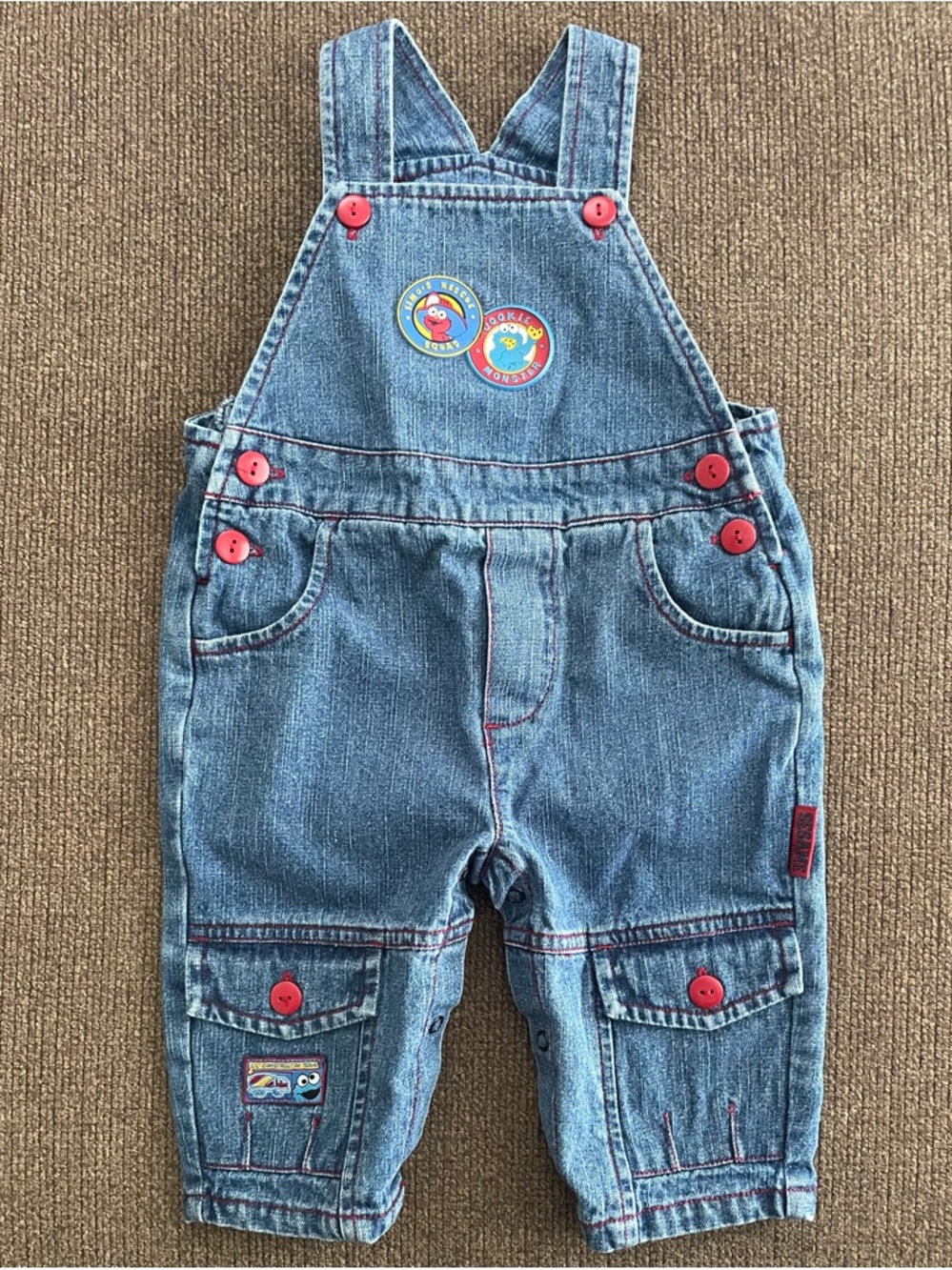 Unisex Infant Vintage Sesame Street Denim Overalls ~ Size 3/6M ~ 100% Cotton